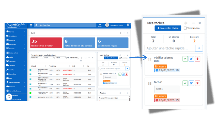 Zoom sur l'accueil du logiciel EventSoft